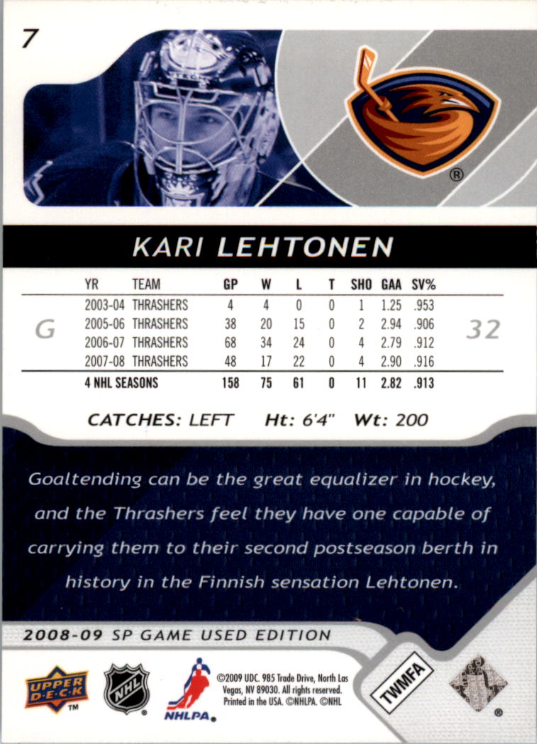 2008-09 SP Game Used #7 Kari Lehtonen back image