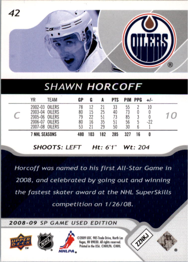 2008-09 SP Game Used #42 Shawn Horcoff back image