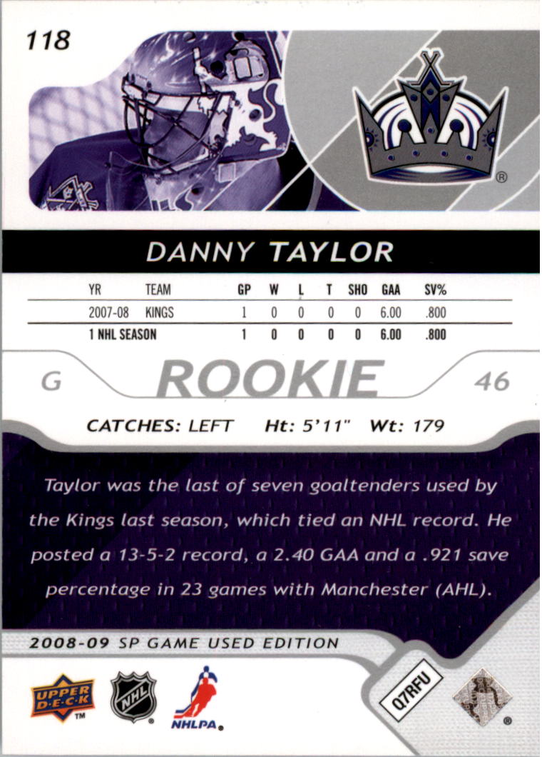 2008-09 SP Game Used #118 Danny Taylor RC back image