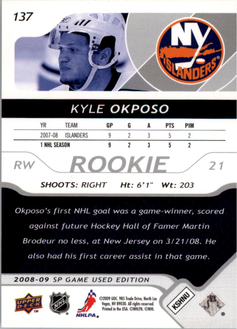 2008-09 SP Game Used #137 Kyle Okposo RC back image