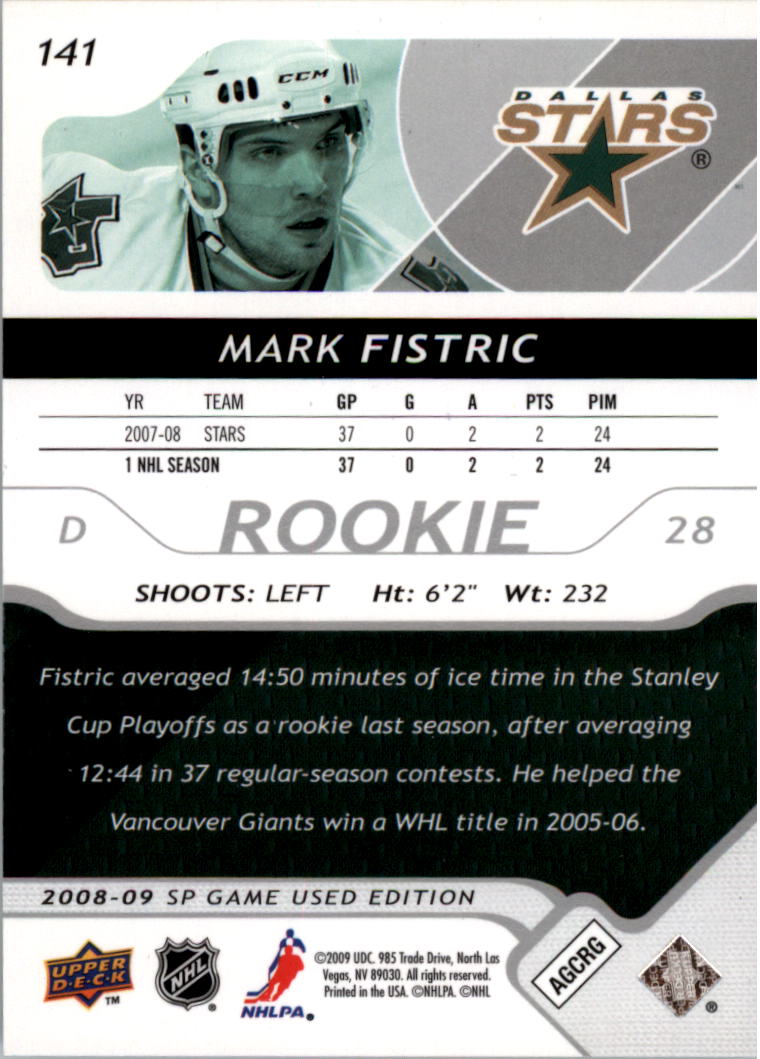 2008-09 SP Game Used #141 Mark Fistric RC back image