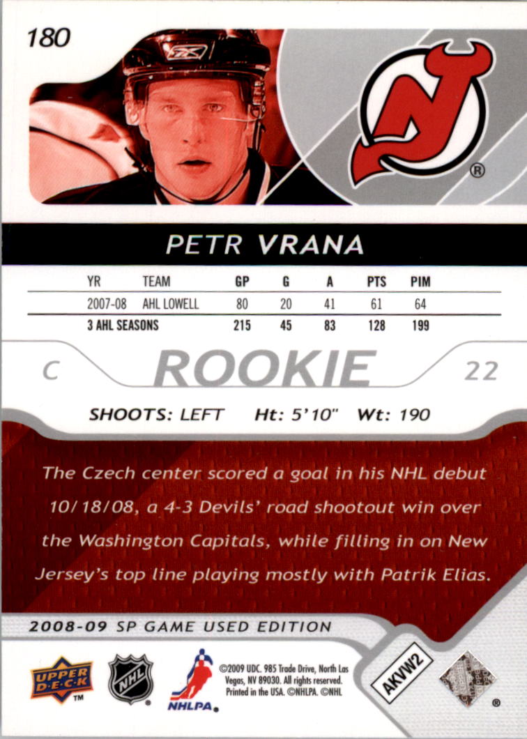 2008-09 SP Game Used #180 Petr Vrana RC back image