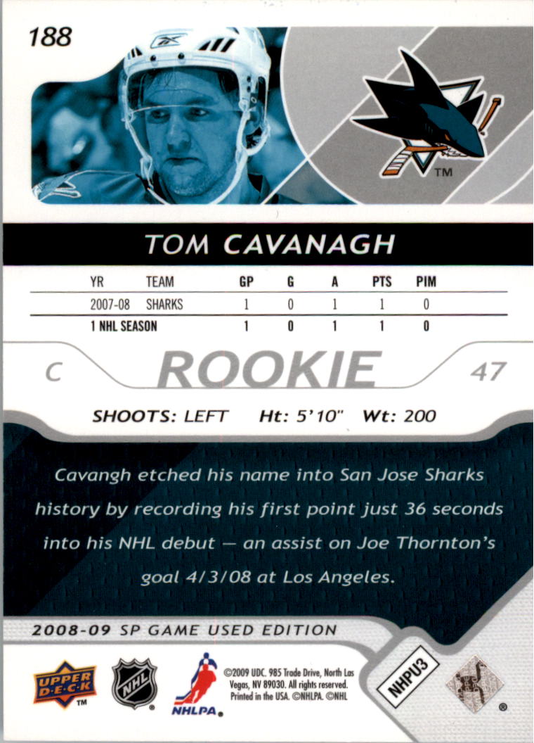 2008-09 SP Game Used #188 Tom Cavanagh RC back image