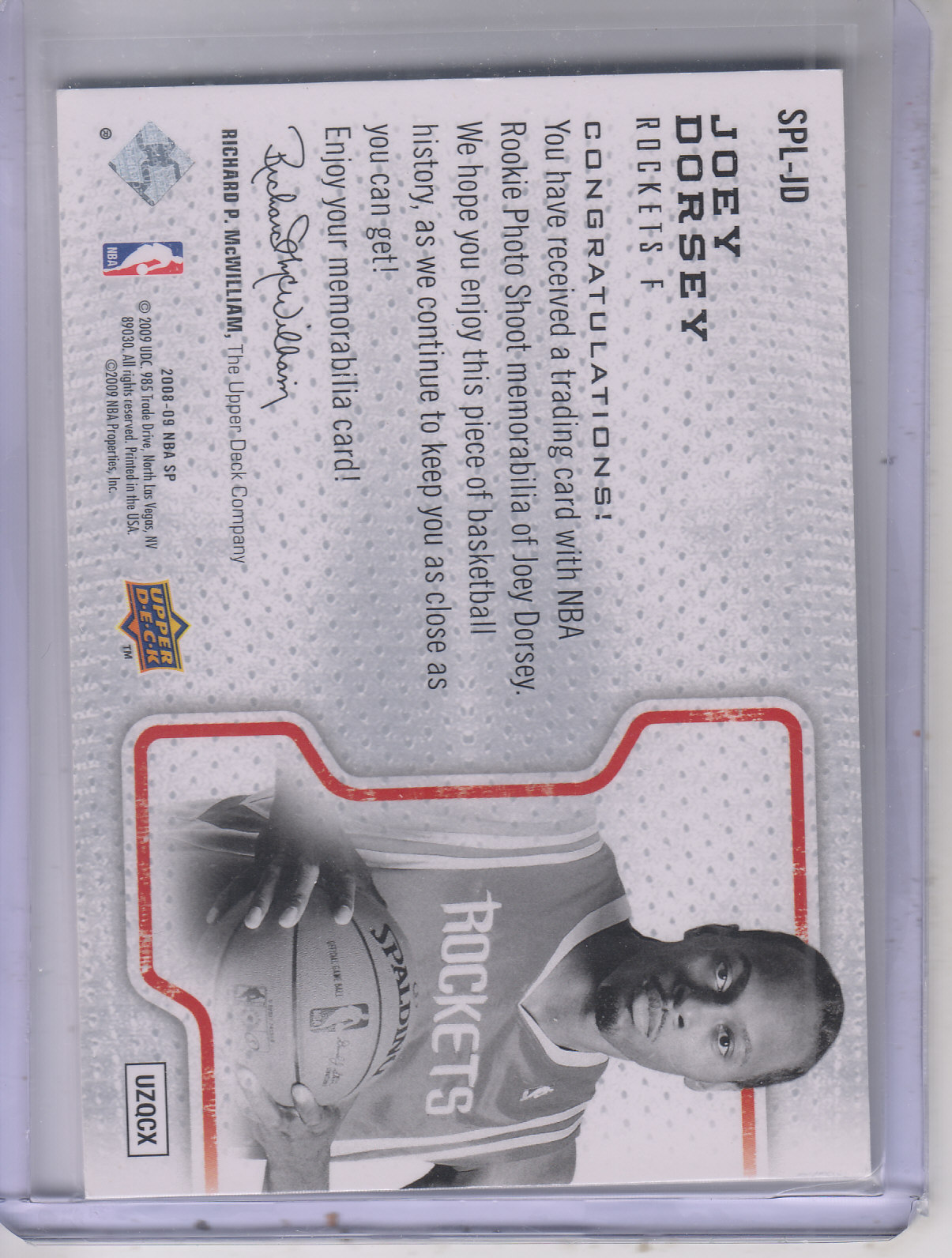 2008-09 SP Authentic Limited Memorabilia #SPLJD Joey Dorsey back image
