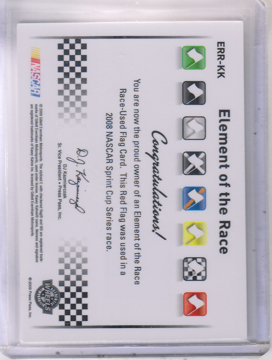 2009 Element Elements of the Race Red Flag #ERRKK Kasey Kahne back image