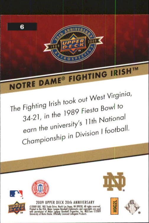 2009 Upper Deck 20th Anniversary #6 Notre Dame Fighting Irish back image