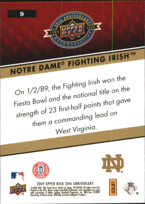 2009 Upper Deck 20th Anniversary #9 Notre Dame Fighting Irish back image