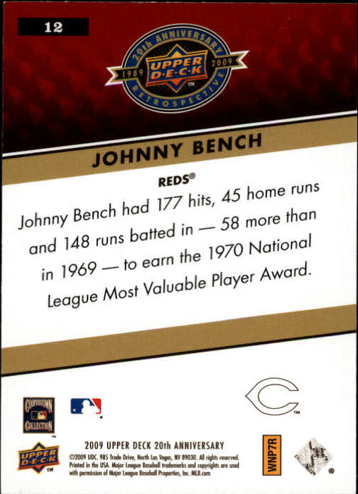 2009 Upper Deck 20th Anniversary #12 Johnny Bench back image