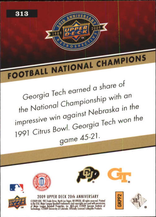 2009 Upper Deck 20th Anniversary #313 Georgia Tech Yellow Jackets/Colorado Buffaloes/College Football National Champions back image