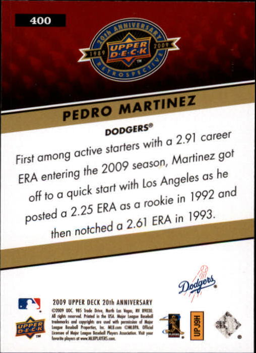 2009 Upper Deck 20th Anniversary #400 Pedro Martinez back image