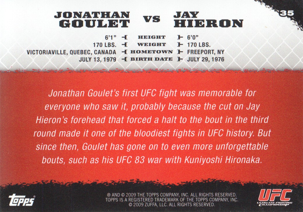 2009 Topps UFC Round 1 #35 Jonathan Goulet RC vs. Jay Hieron back image