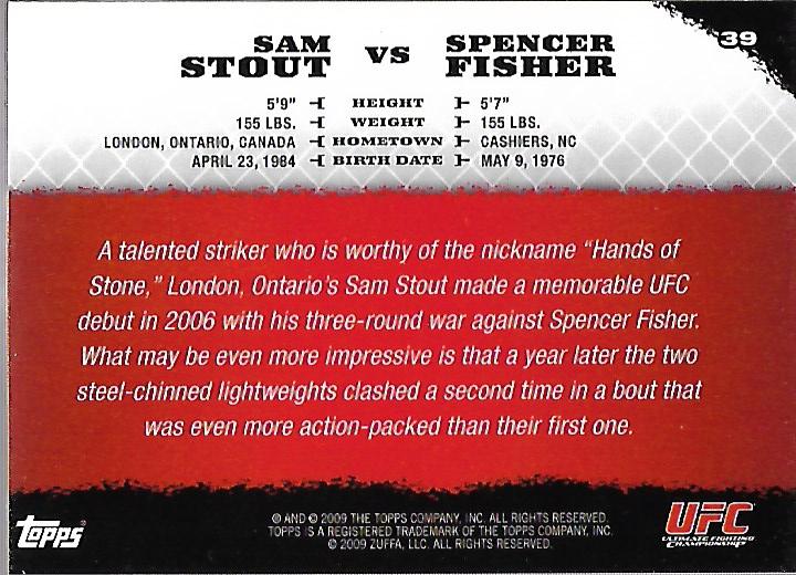 2009 Topps UFC Round 1 Gold #39 Sam Stout vs. Spencer Fisher back image