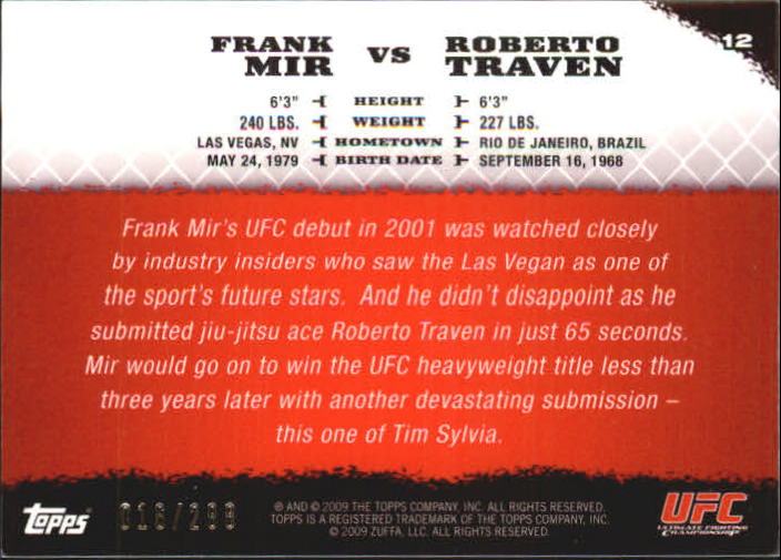 2009 Topps UFC Round 1 Silver #12 Frank Mir vs. Roberto Traven back image