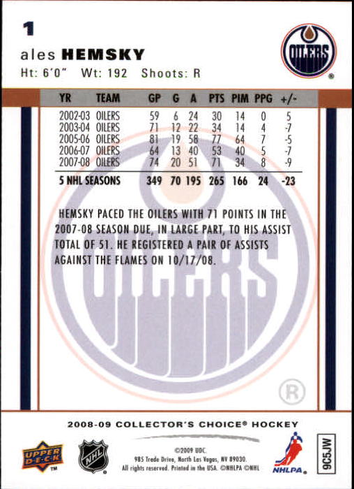 2008-09 Collector's Choice Reserve Silver #1 Ales Hemsky back image