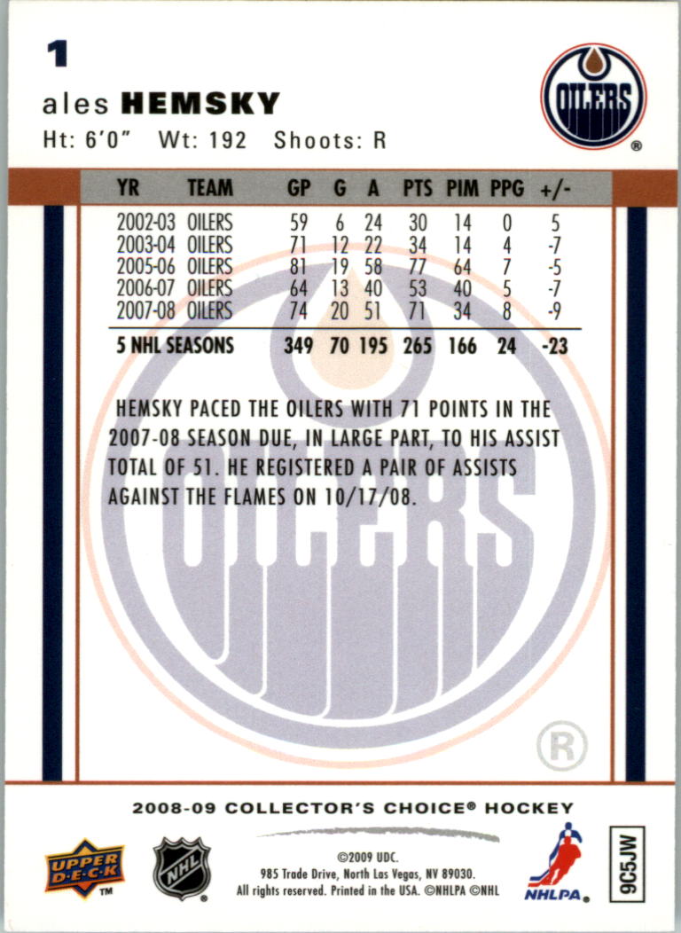 2008-09 Collector's Choice Reserve Silver #1 Ales Hemsky back image