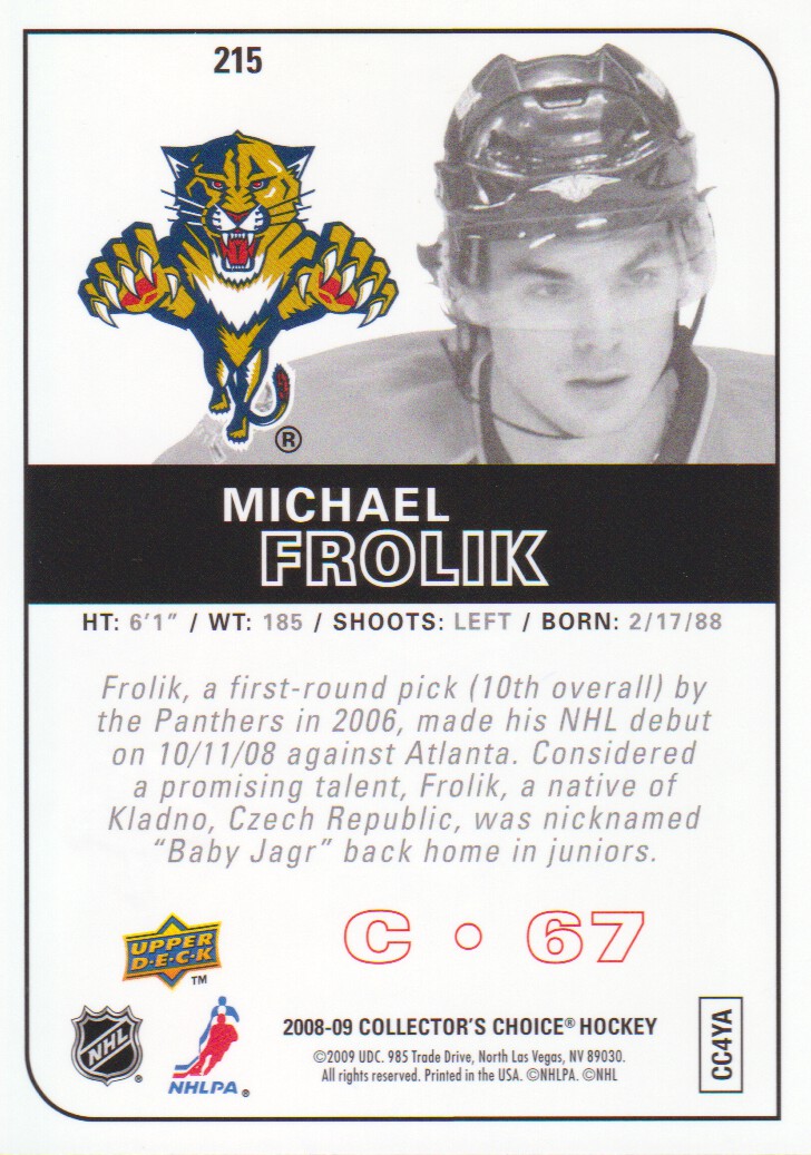 2008-09 Collector's Choice Reserve Silver #215 Michael Frolik back image