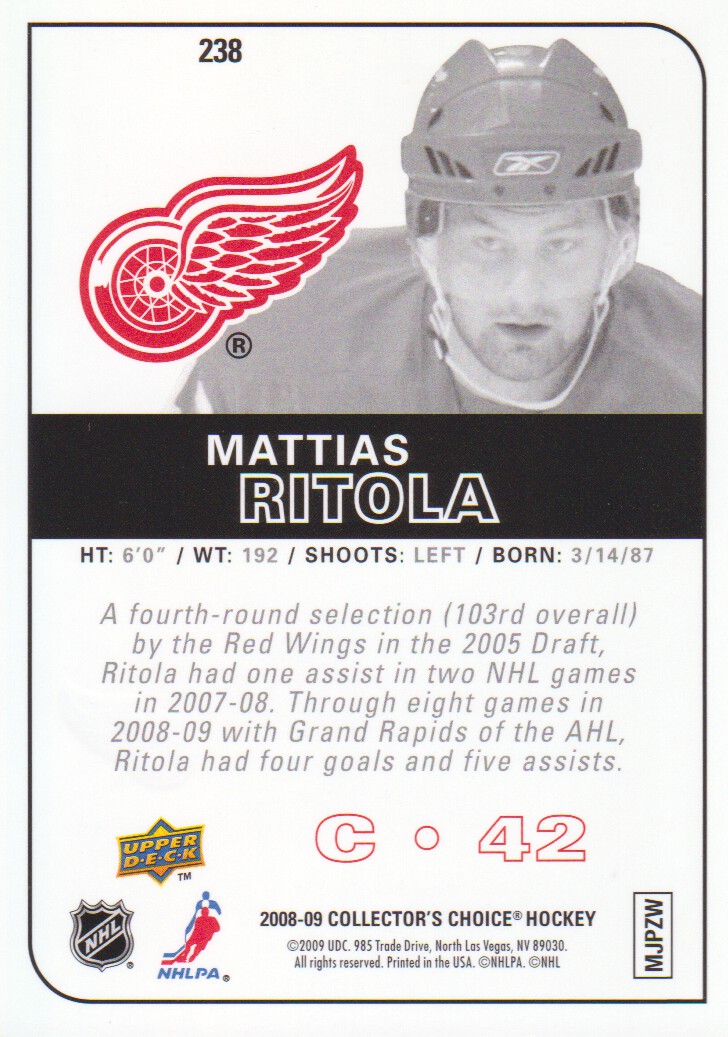 2008-09 Collector's Choice Reserve Silver #238 Mattias Ritola back image