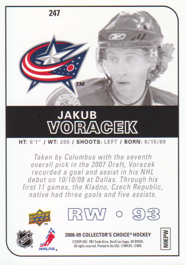 2008-09 Collector's Choice Reserve Silver #247 Jakub Voracek back image