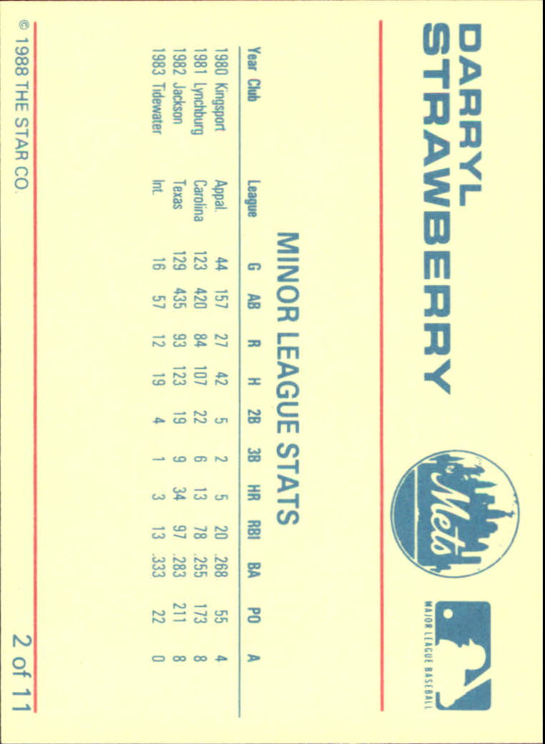 1988 Star Strawberry Glossy #2 Darryl Strawberry/Minor League Stats - NM-MT