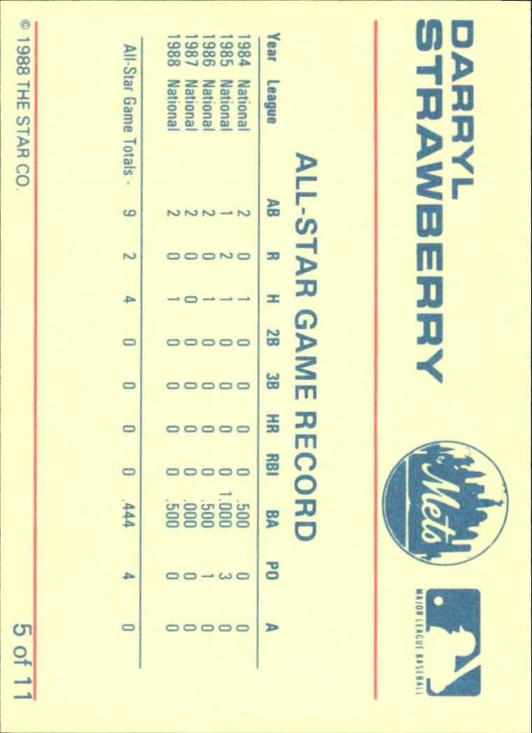 1988 Star Strawberry Glossy #5 Darryl Strawberry/All-Star Stats back image