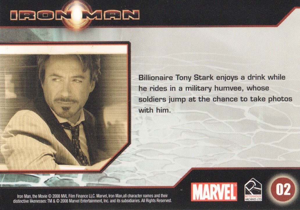 2008 Rittenhouse Iron Man #2 Billionaire Tony Stark enjoys a drink while he rides back image