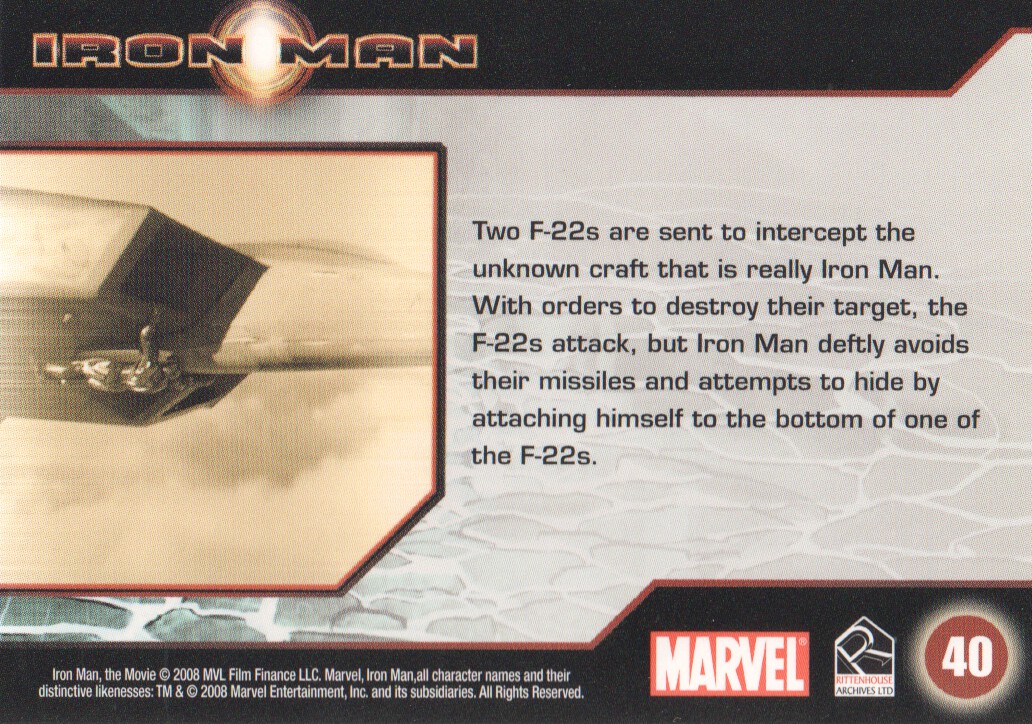 2008 Rittenhouse Iron Man #40 Two F-22s are sent to intercept the unknown craft back image