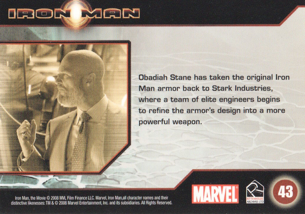 2008 Rittenhouse Iron Man #43 Obadiah Stane has taken the original Iron Man armor back to Stark Industries back image