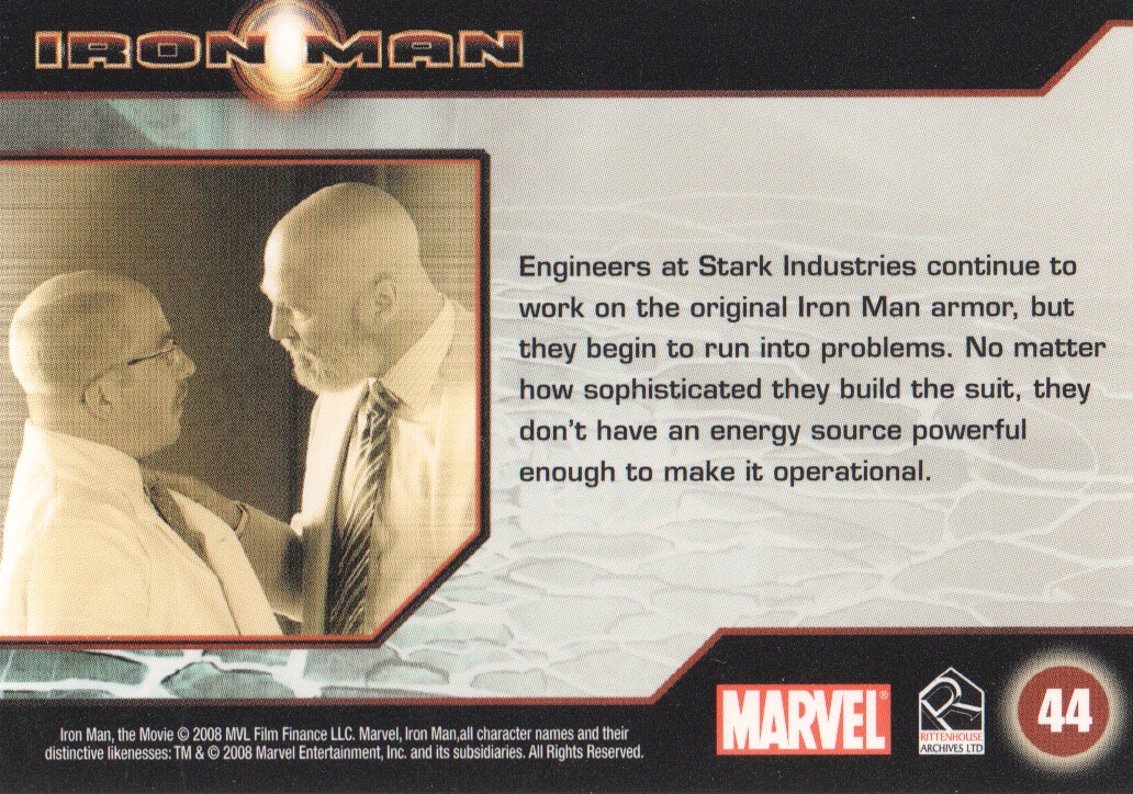 2008 Rittenhouse Iron Man #44 Engineers at Stark Industries continue to work on the original Iron Man armor. back image