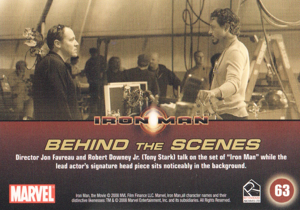 2008 Rittenhouse Iron Man #63 Director Jon Favreau and Robert Downey Jr. (Tony Stark) back image