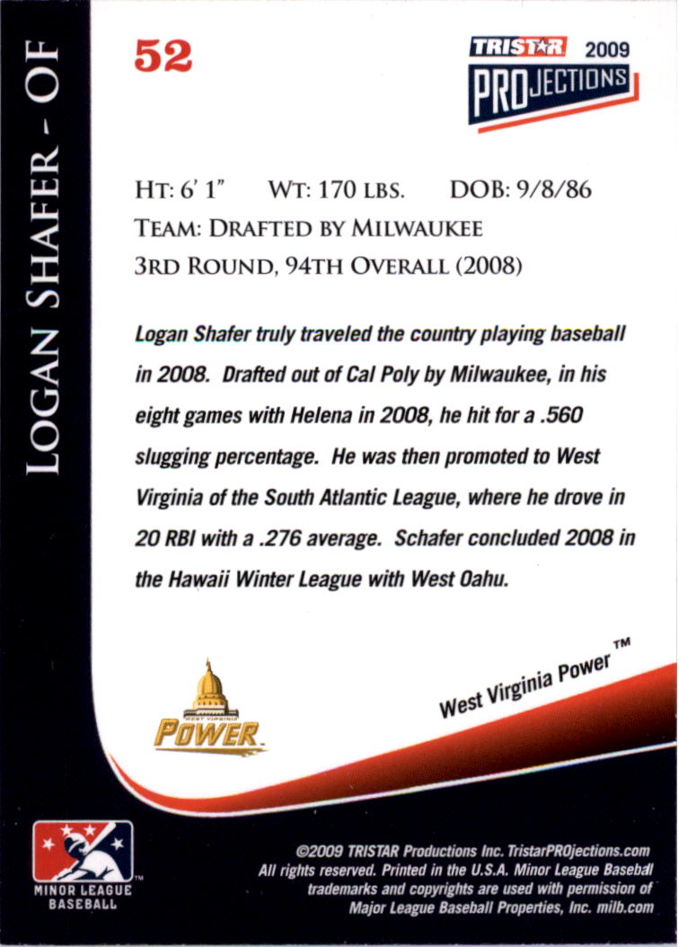 2009 TRISTAR PROjections #52 Logan Shafer back image