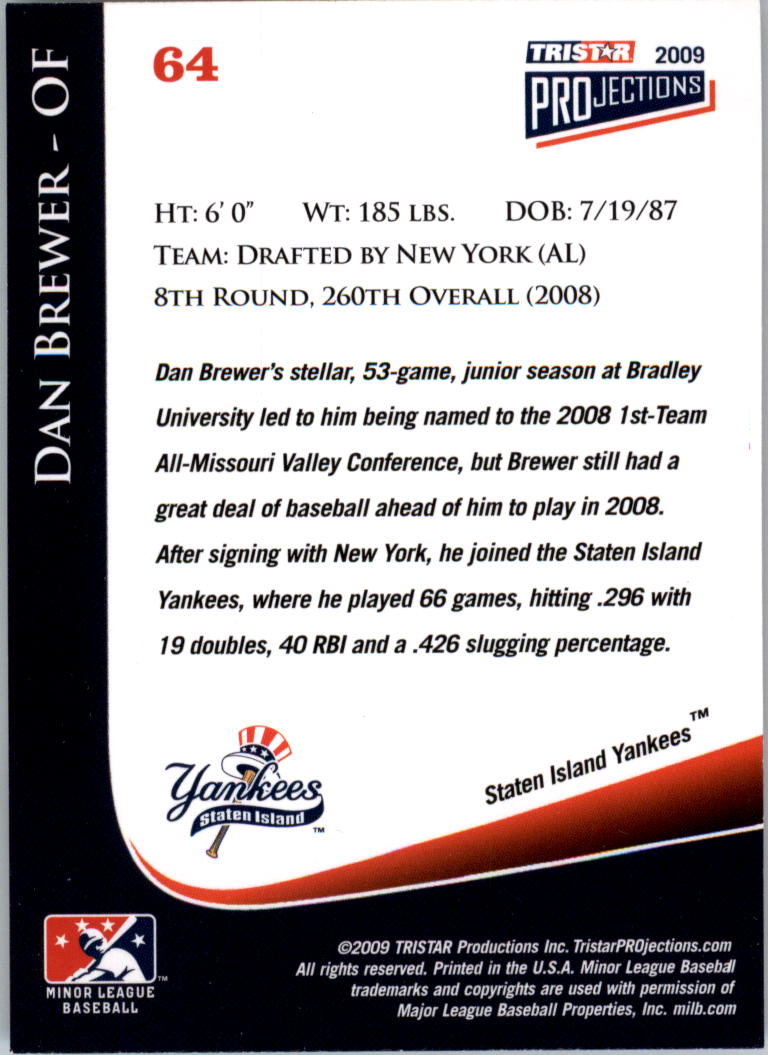2009 TRISTAR PROjections #64 Dan Brewer back image