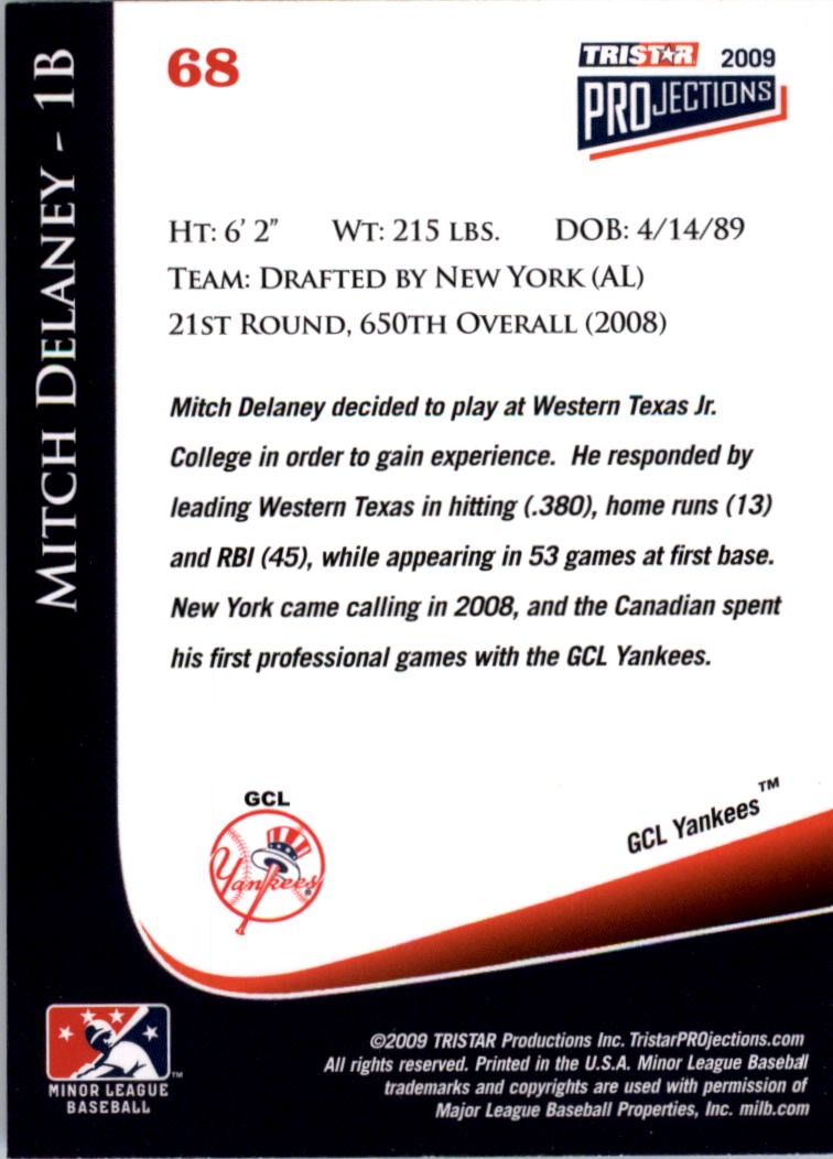 2009 TRISTAR PROjections #68 Mitch Delaney PD back image