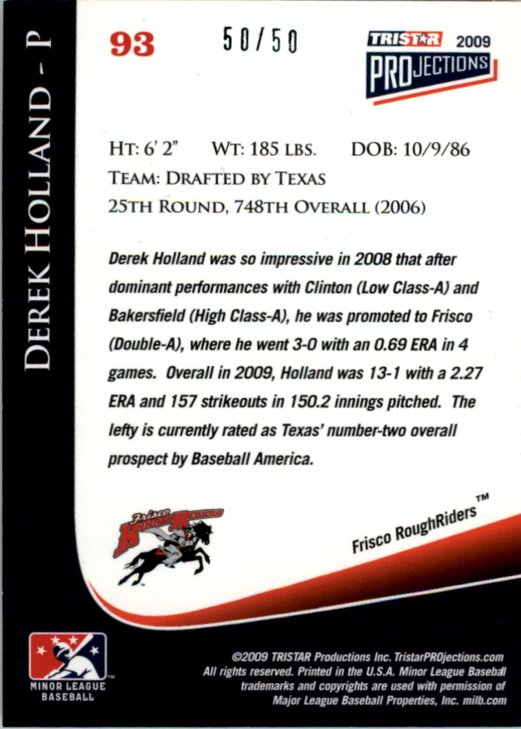 2009 TRISTAR PROjections Green #93 Derek Holland back image
