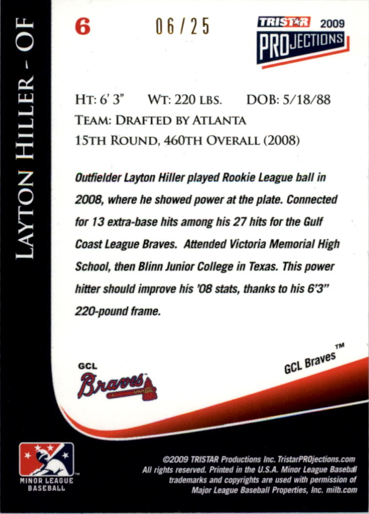 2009 TRISTAR PROjections Yellow #6 Layton Hiller back image