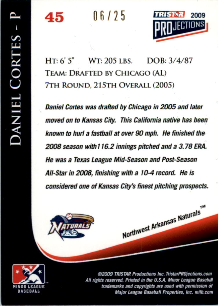 2009 TRISTAR PROjections Yellow #45 Daniel Cortes back image