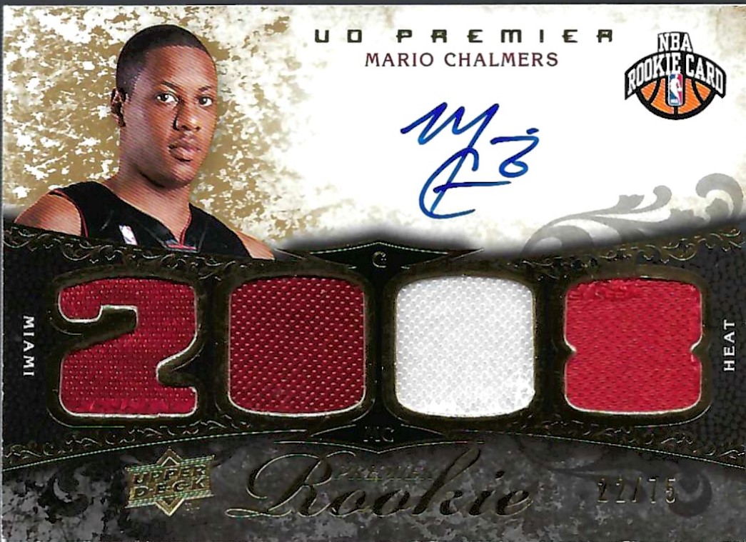 2008-09 Upper Deck Premier Rookies Autographs Jerseys 75 #129 Mario Chalmers