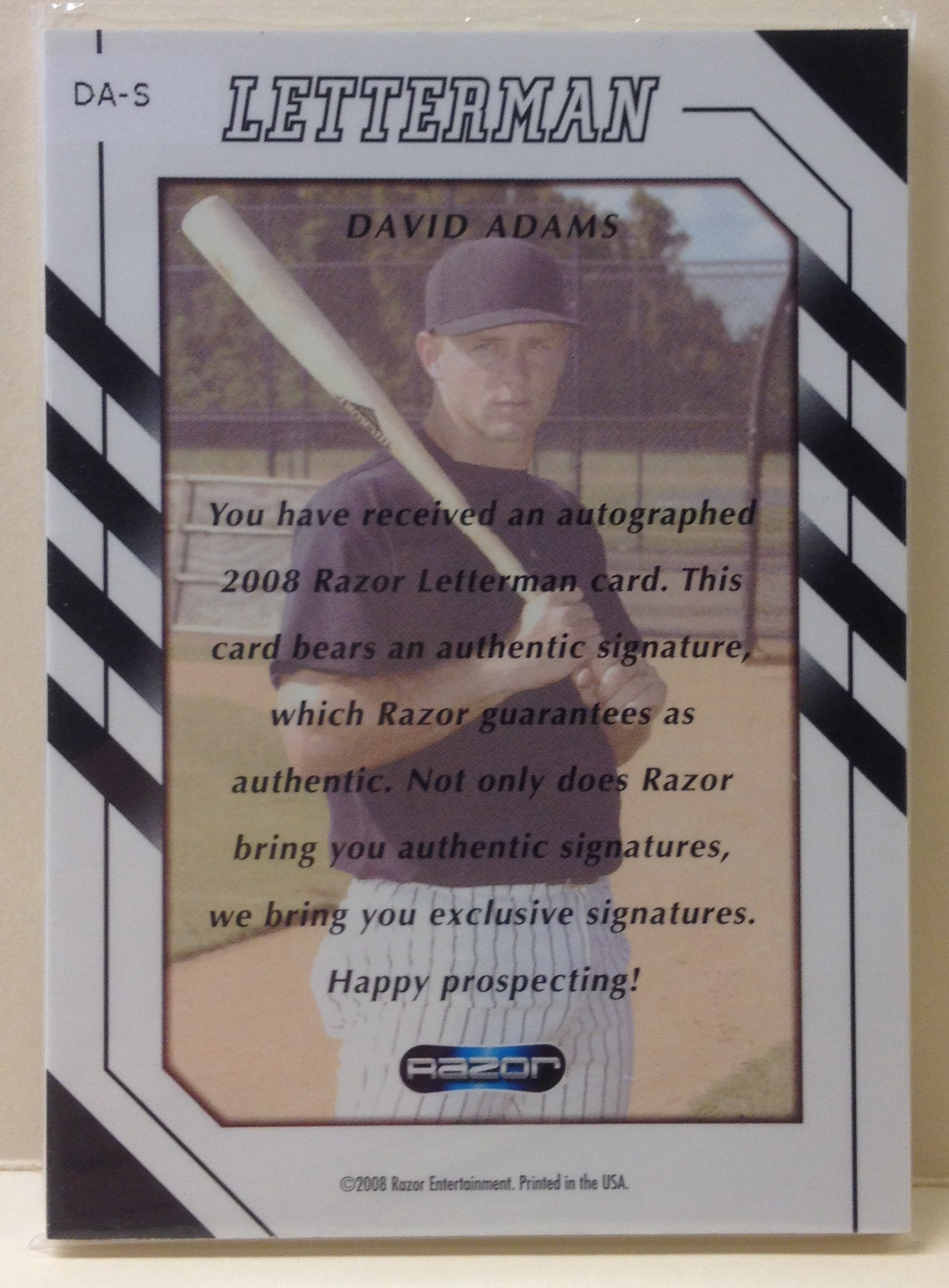 2008 Razor Letterman #DAS David Adams back image