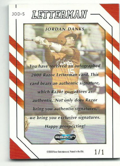 2008 Razor Letterman 1 #JODS Jordan Danks back image