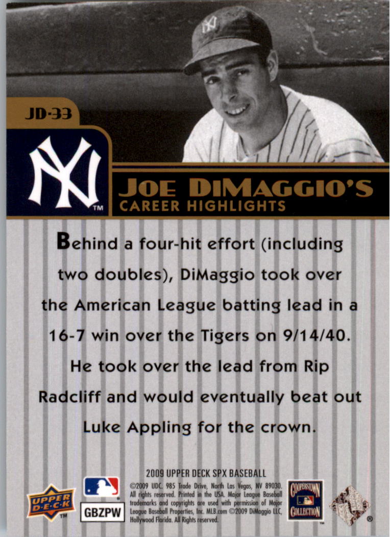2009 SPx Joe DiMaggio Career Highlights #JD33 Joe DiMaggio back image
