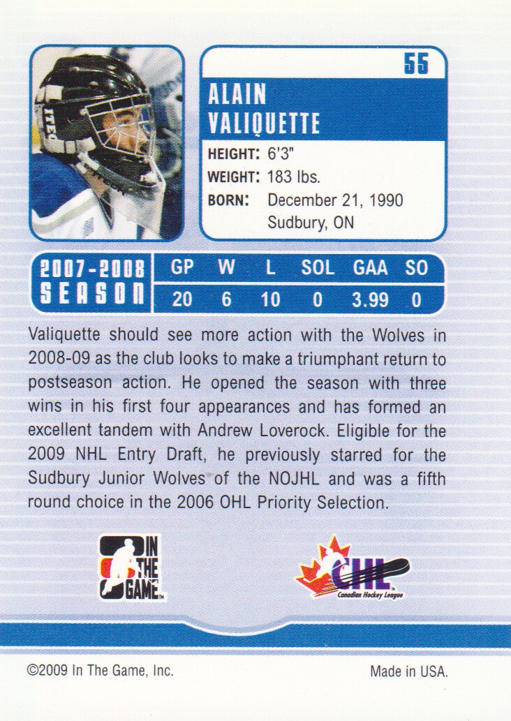 2008-09 Between The Pipes #55 Alain Valiquette - NM-MT - GamesandCards ...