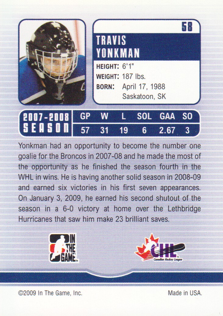 2008-09 Between The Pipes #58 Travis Yonkman back image