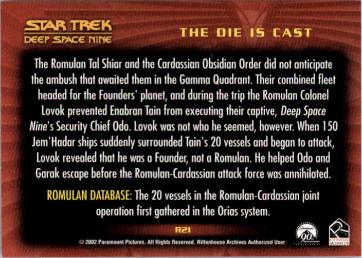 2002 Rittenhouse Star Trek Nemesis Romulan History #R21 The Die is Cast back image