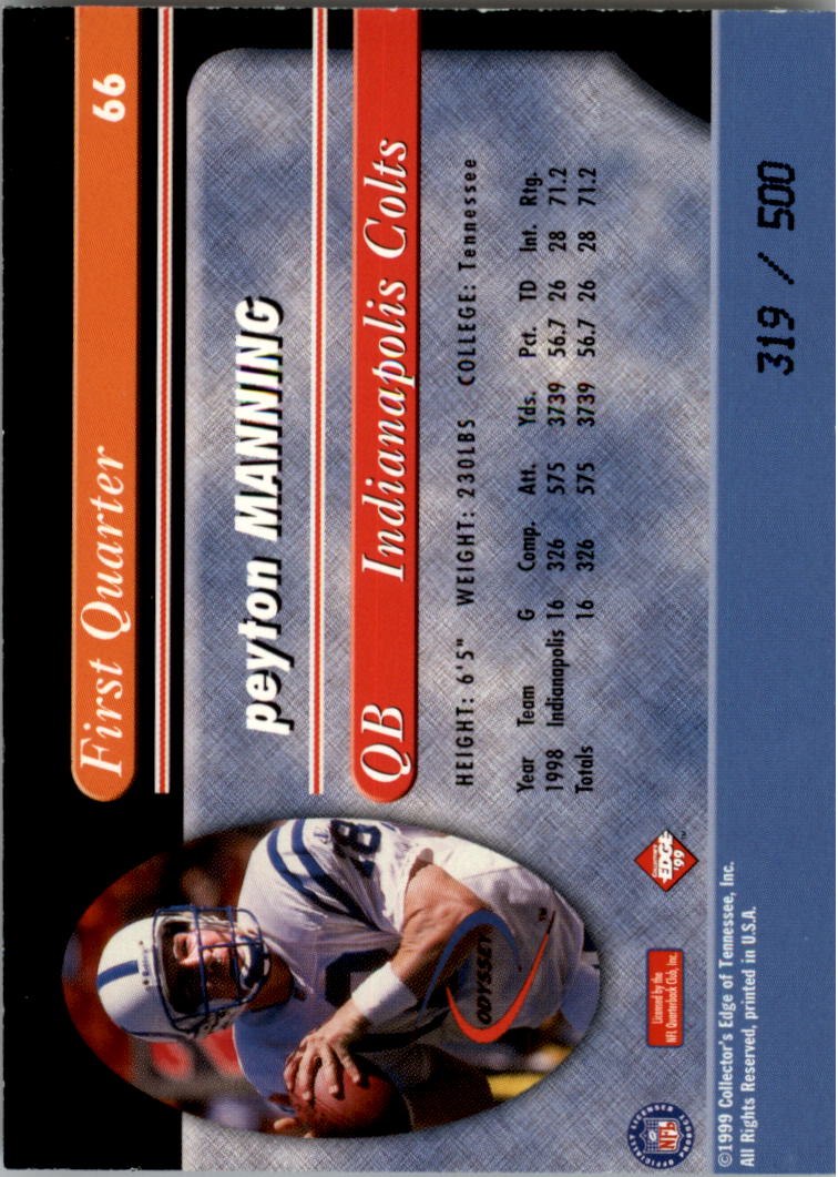 2000 Collector's Edge Peyton Manning Destiny Green #66 Peyton Manning 99 ODY back image