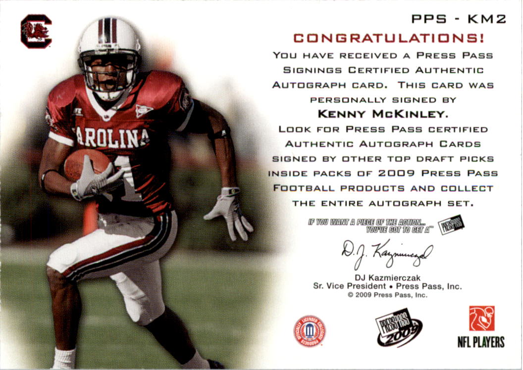 2009 Press Pass Autographs Bronze #KM2 Kenny McKinley back image