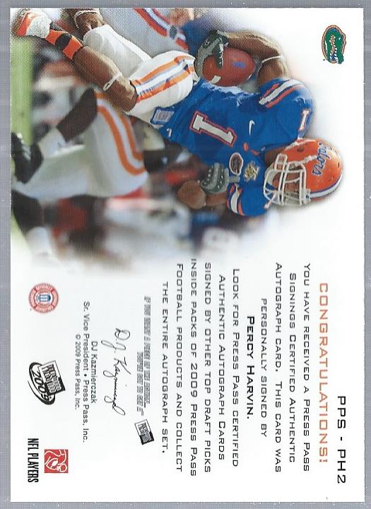2009 Press Pass Autographs Gold #PH2 Percy Harvin back image
