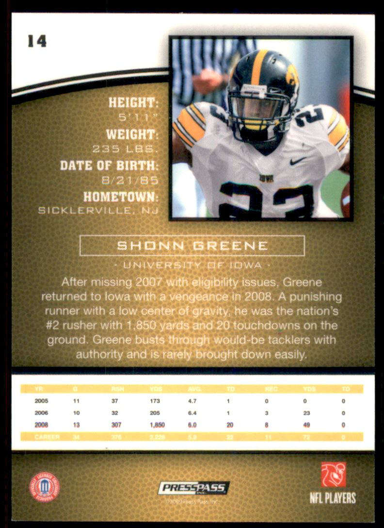 2009 Press Pass Reflectors Gold #14 Shonn Greene back image