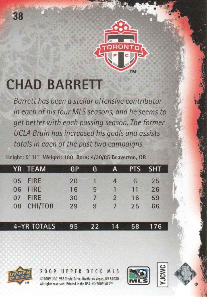 2009 Upper Deck MLS #38 Chad Barrett back image