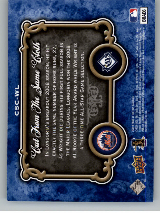 2009 UD A Piece of History Cut From The Same Cloth #CSCWL David Wright/Evan Longoria back image