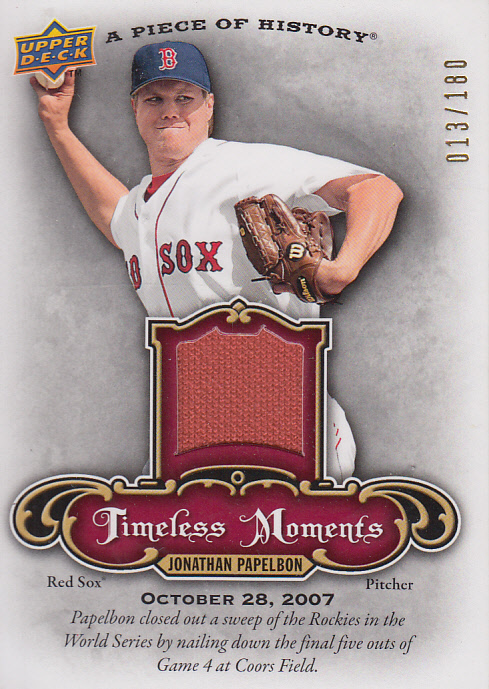 2009 UD A Piece of History Timeless Moments Jersey Red #TMJP Jonathan Papelbon