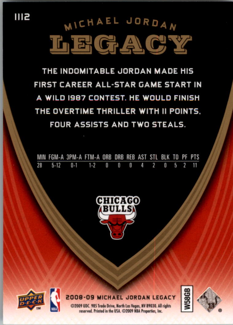 2008-09 Upper Deck Michael Jordan Legacy Collection #1112 Michael Jordan Game 1112 back image